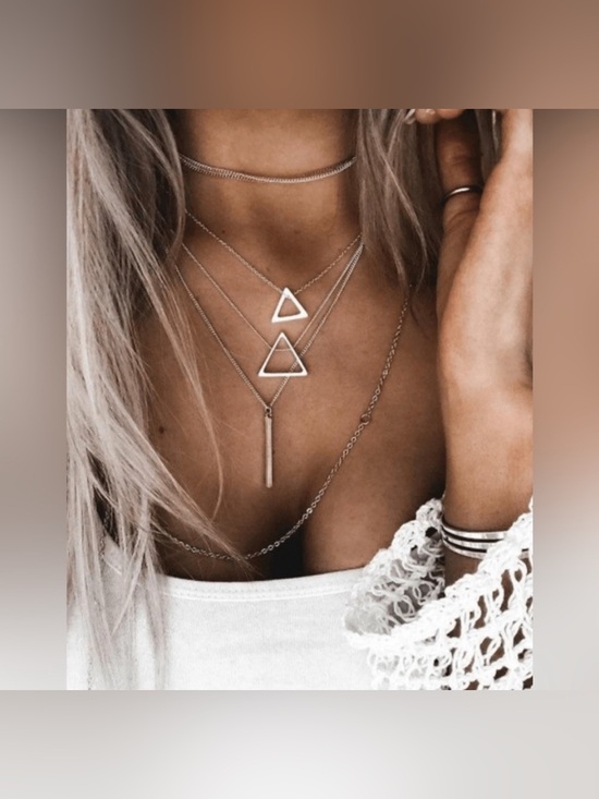 Jewelry - Silver 1pc Triangle Multi Layered Necklace